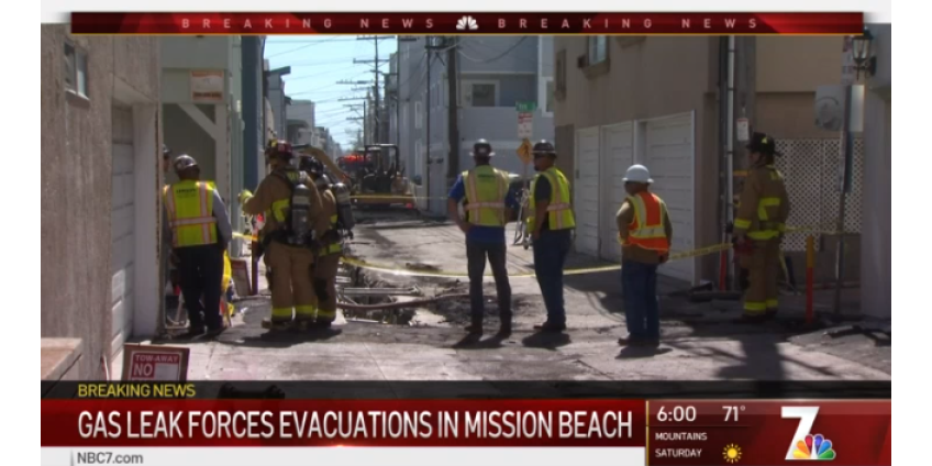 Эвакуация, вызванная утечкой газа в Mission Beach в Сан-Диего, может продлиться до вечера четверга