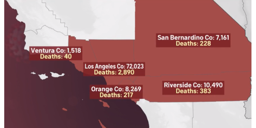 В округе Лос-Анджелес зафиксировано более 1500 новых случаев COVID-19, а также 58 новых смертей