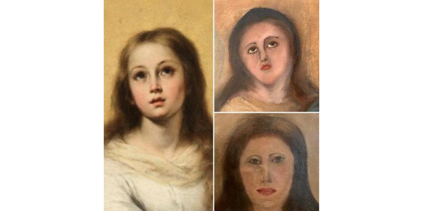 Испанский реставратор-любитель изуродовал лицо Девы Марии на копии картины Мурильо Испанский реставратор-любитель изуродовал лицо Девы Марии на копии картины Мурильо