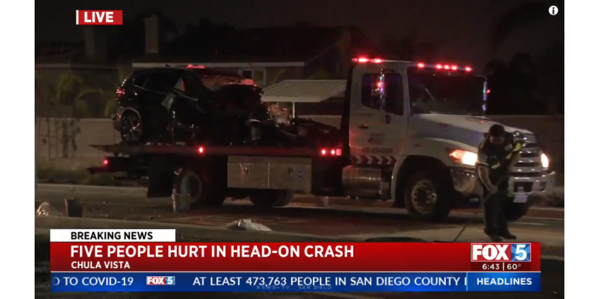 В лобовом столкновении в Чула-Виста пострадали 5 человек