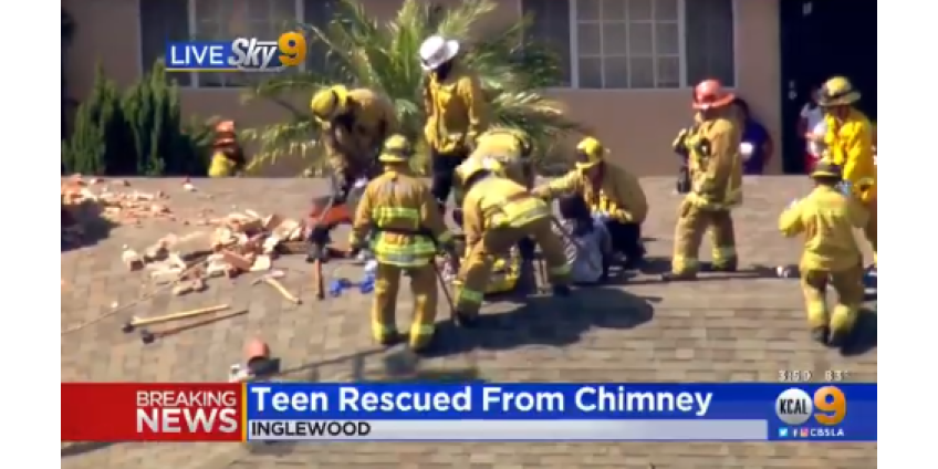 Пожарные Лос-Анджелеса спасли девочку, застрявшую в дымоходе