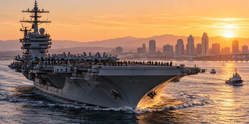 Авианосец USS Abraham Lincoln возвращается в Сан-Диего после 300 дней в море