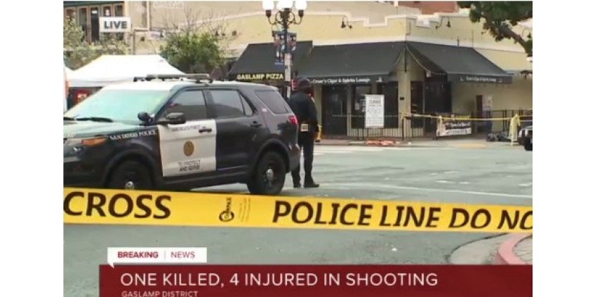 Один человек убит и еще  четверо ранено в районе Gazlamp  в центре Сан-Диего