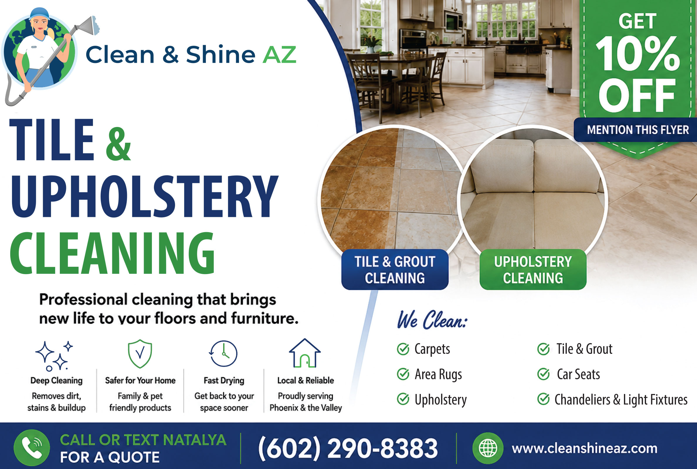 Clean & Shine AZ, providing high quality carpet care and upholstery cleaning for Phoenix homes.